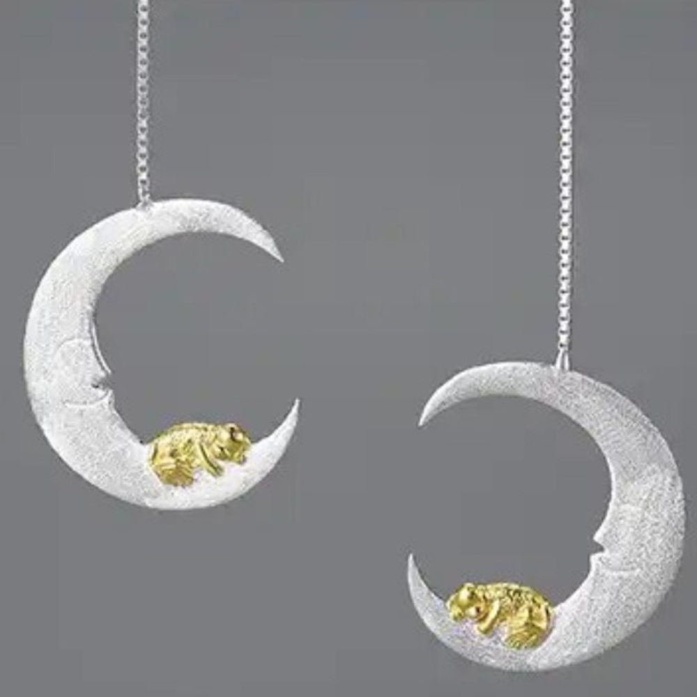 Artisan Handmade 925 Silver Dangle Moon Earrings - Picture 5 of 8
